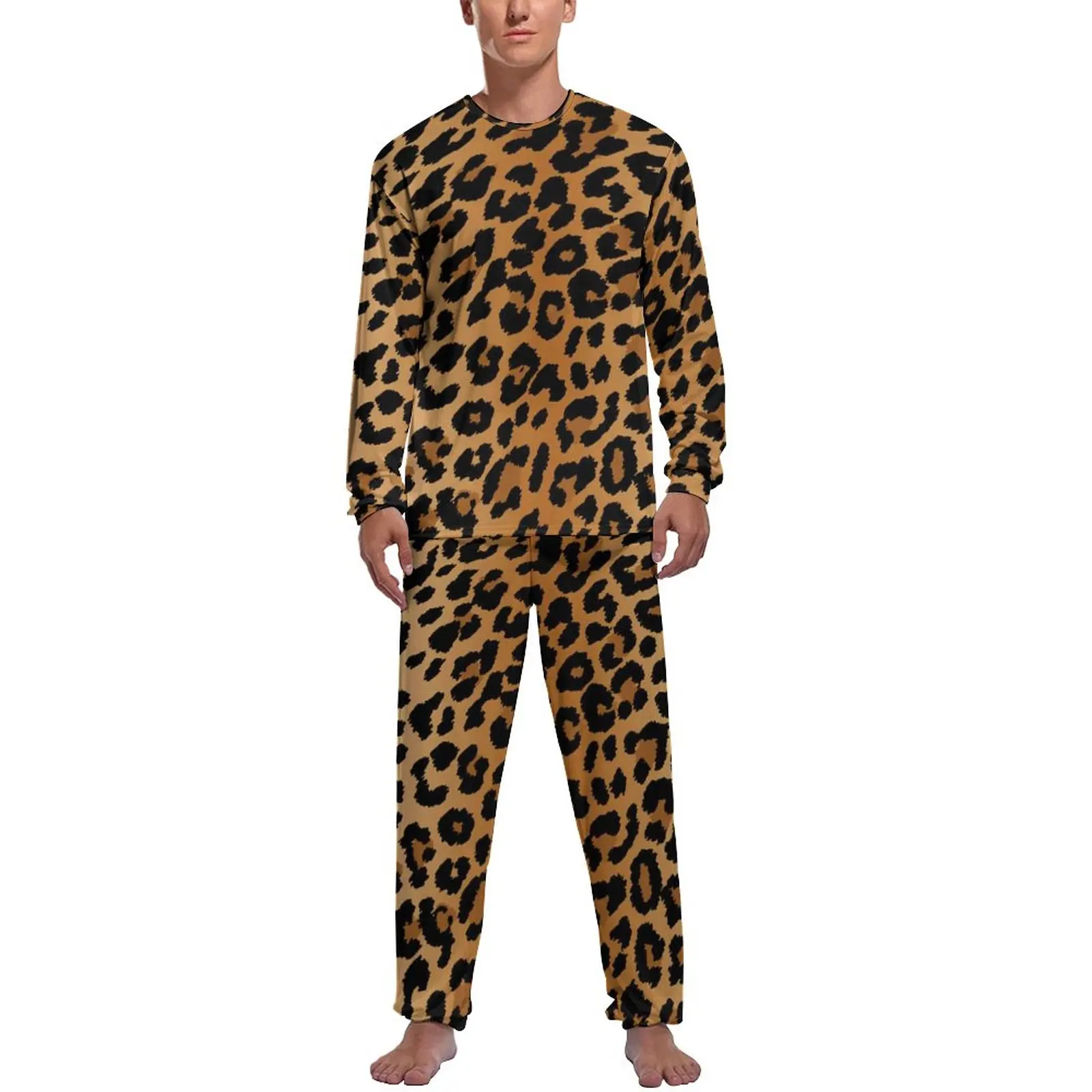 

Leopard Pajamas Autumn Classic Animal Spots Print Sleep Nightwear Man 2 Piece Graphic Long Sleeve Kawaii Pajama Sets