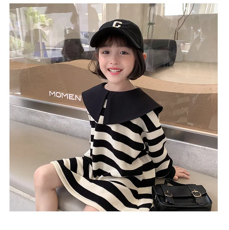 

Girls T-Shirt Dress Striped Long-Sleeve Long Top Sweater Dress 2022 Spring New Casual Sports Children's Clothing