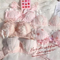 japanese underwear set girl pink bralette cute fresh lolita my melody no steel ring brassiere sweet 2pcs bra and panty set