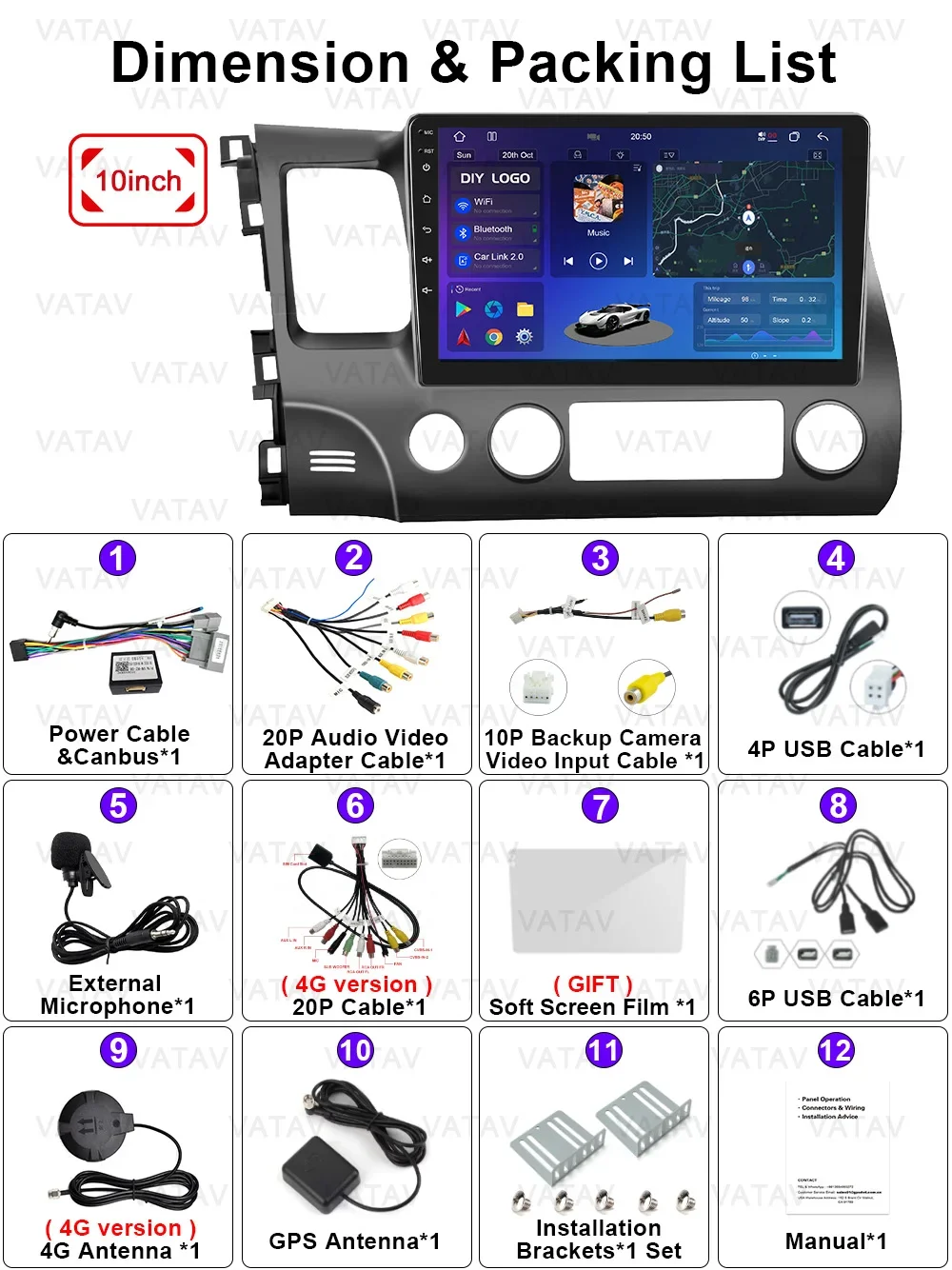Для Honda civic 2005-2012 Автомобильный Android 13 мультимедийный Carplay GPS AI голосовая навигация
