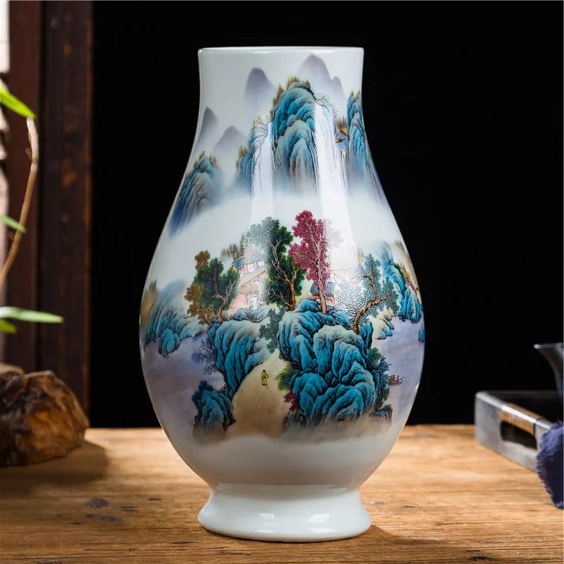 

Ceramic Jingdezhen Decoration living room rich bamboo hydroponic vase Chinese home decoration TV cabinet crafts