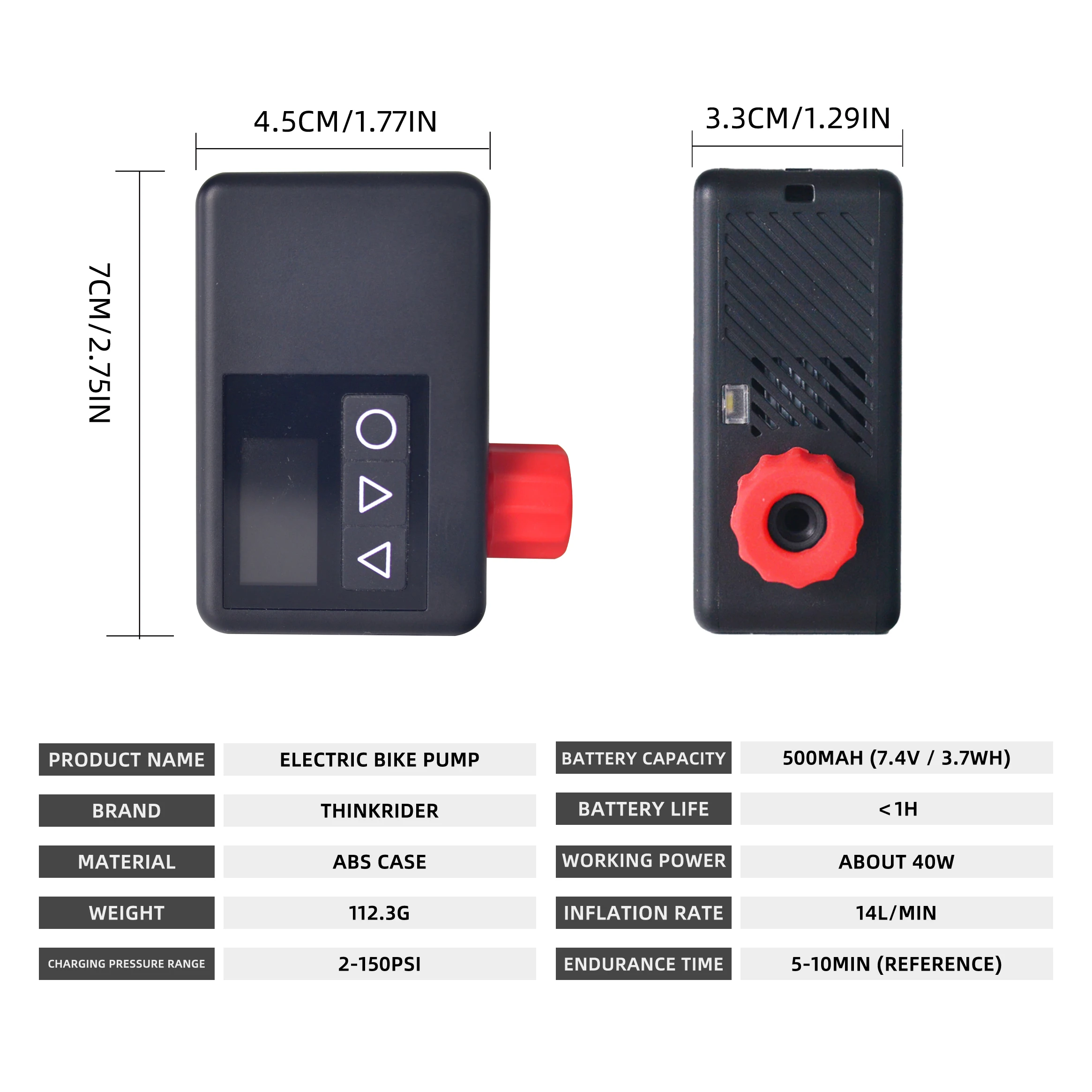 Портативный карманный велосипедный насос ThinkRider 120 PSI