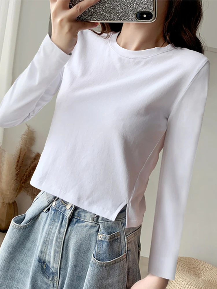 White Short Bottoming Shirt Women Spring and Autumn Fashion Beautiful 2024 New Casual Long sleeve Small Outer Wear T-shirt