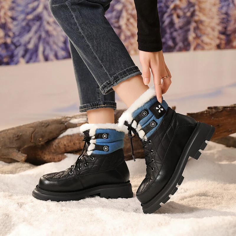 

2023 Women's Fashion Genuine Leather Charging Heating Shoes European and American Vintage Matsutake Sole Long Plush Warm Boots