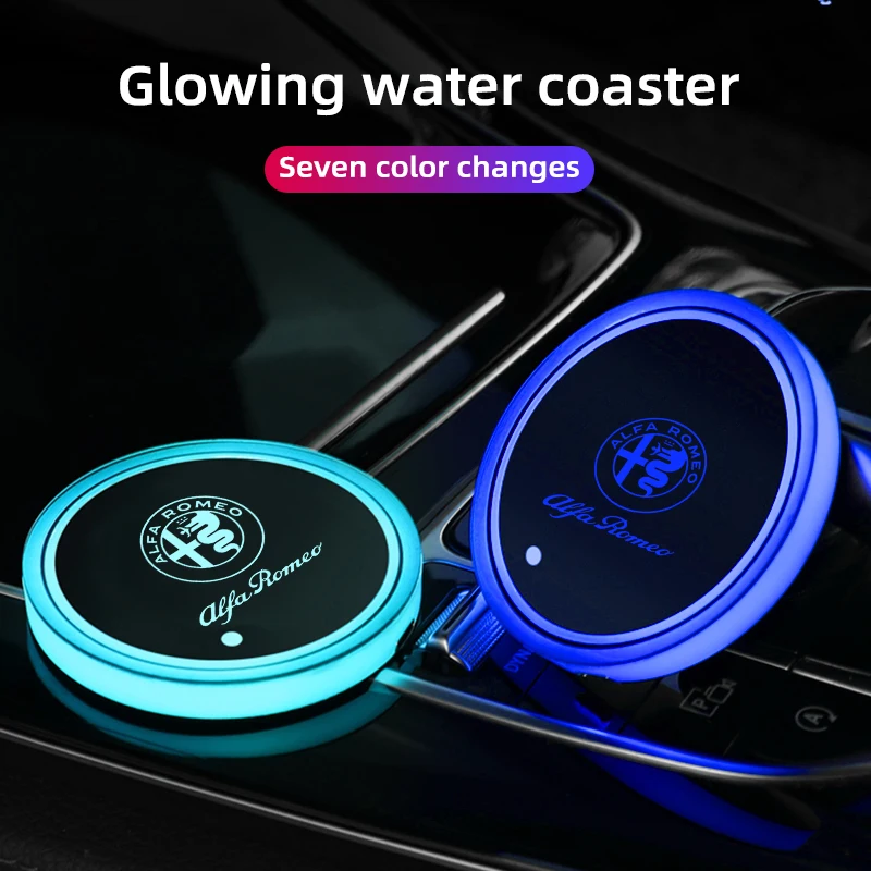 

LED Car water coaster atmosphere light for Alfa Romeo 159 147 156 Giulietta 166 Mito Stelvio Atmosphere lights Non-slip mat