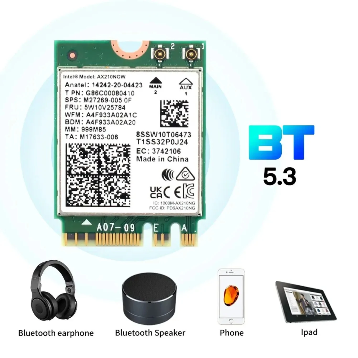 Карта Wi-Fi 6E AX210NGW 5374 Мбит/с 2 4G/5G/6 ГГц M.2 Беспроводная сетевая карта для Bluetooth 5 3 802.11AX