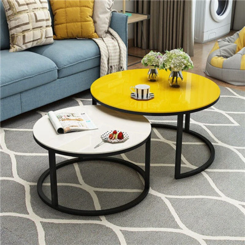 

Nordic iron and tempered glass or wood coffee table creative small apartment modern living room sofa side round simple tea table