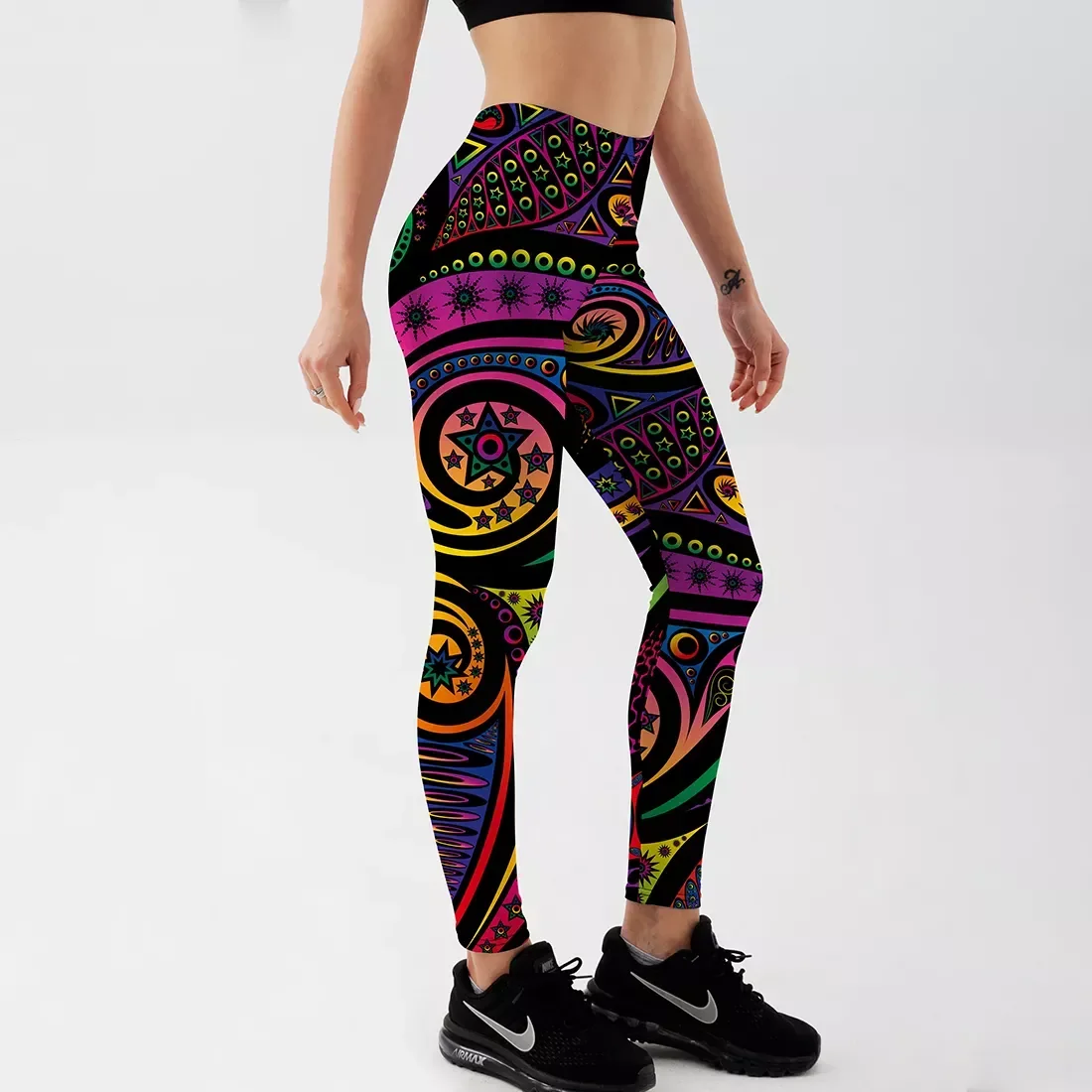 

New2022 Summer Pants Color Totem Printed Black Sexy Leggings Plus Size Casual Street Wear High Waist Leggings