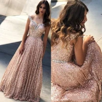 elegant rose gold off the shoulder prom dresses full sequins a line party night long beaded floor length robe de soir%c3%a9e femme