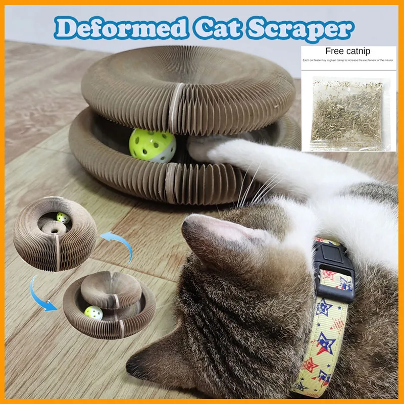 

Magic Organ Cat Scratch Board Deformed Cat Scratching Toy Folding Corrugated Paper Protect Furniture Cat Scraper Toy with Bell