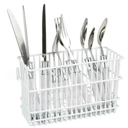 

？ Fantastic White Cutlery Holder with Strong Wire-Made Design - for Your Plates and Utensils Storage Solution.