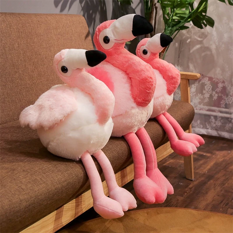 

Simulation Pink Flamingo Plush Toy Stuffed Soft Lovely Real Like Round Birds Long Legs Animal Doll Gift For Kid Girls Room Decor