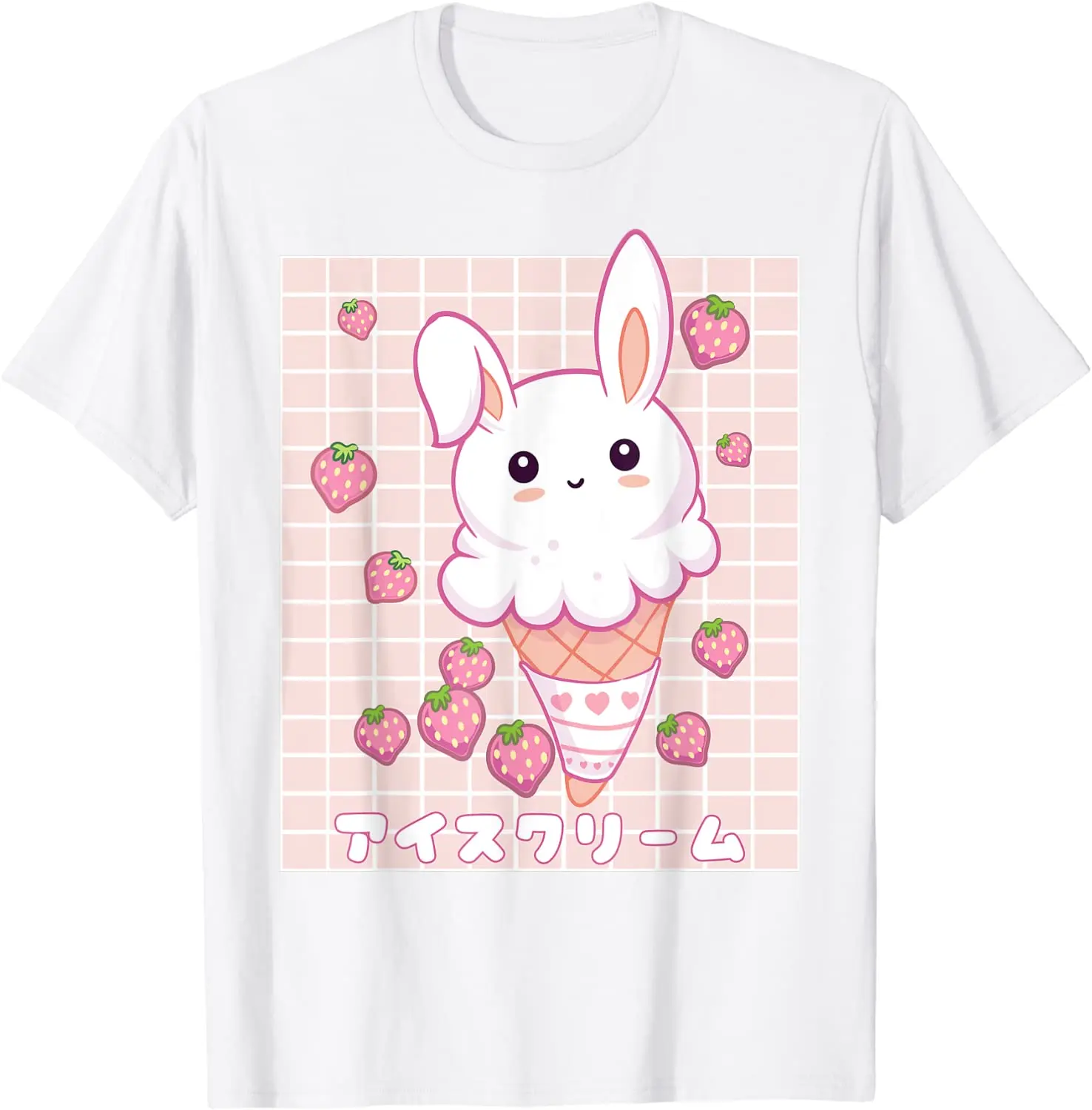 

Kawaii Эстетическая футболка с клубничным мороженым кроликом Vaporwave