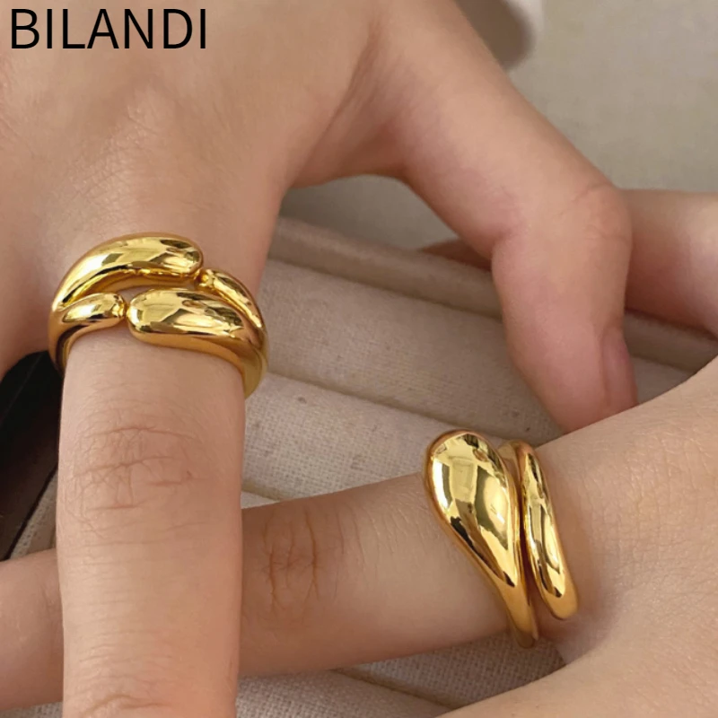 Bilandi Fashion Jewelry Hot Sale Silver Plated Gold Color Metallic Rings For Women Female Party Wedding Gift Accessories