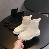 flying woven mid boots girls 2022 spring autumn new kids fashion breathable mesh knitting shoes hollow out design non slip
