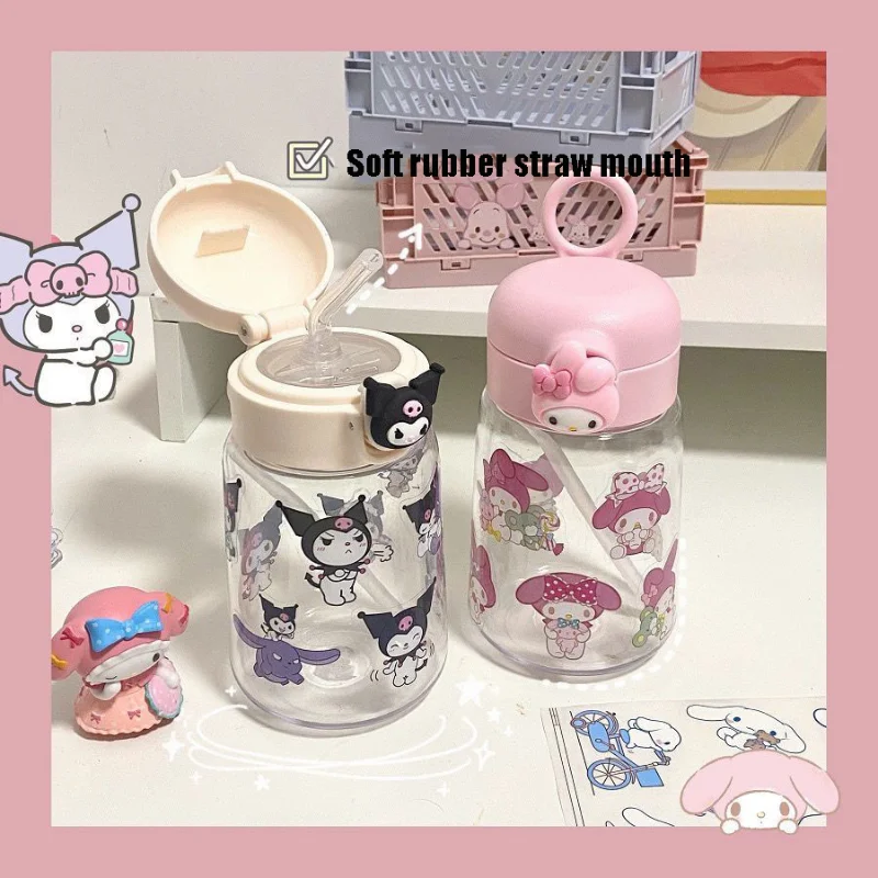 

Kawaii Sanrio Kuromi пластиковый стакан для воды с соломинкой аниме Cinnamoroll My Melody Girl Heart портативная молочная кофейная чашка с защитой от падения