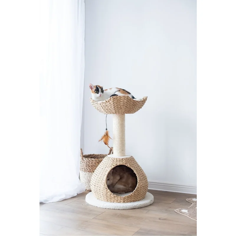

Clower Walk Up-Natural, Aesthetic Handwoven Cat Tree, Eco-Friendly and Sustainable Small Cat Tower, Cat Hammock, Cat furniture,