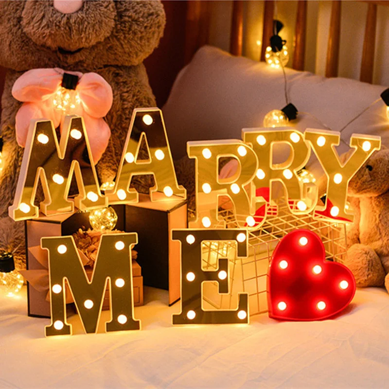 

LED Gold English Letter Lights Number Lights 16cm Trunk Proposal Romantic Wedding Birthday Room Holiday Decoration Personalised