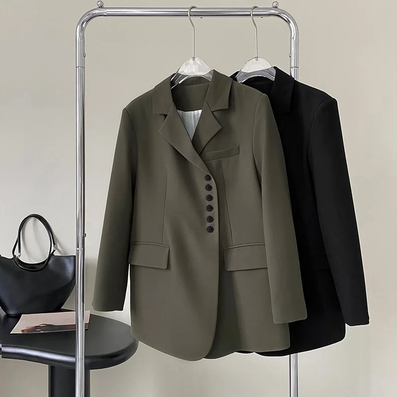 

Designer high-end oblique button blazer jacket for women 2022 autumn office lady loose casual top niche suit jacket female K1091