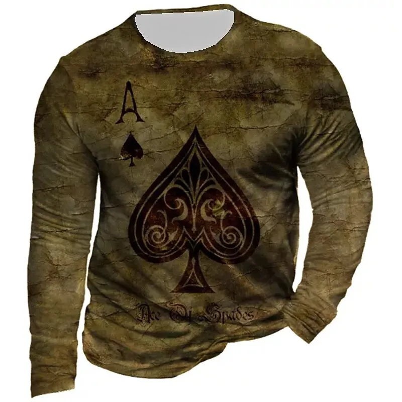 

Мужские осенние повседневные ретро-топы старинный покерный с принтом, уличный стиль в стиле хип-хоп, пуловер с круглым вырезом, футболки ове...