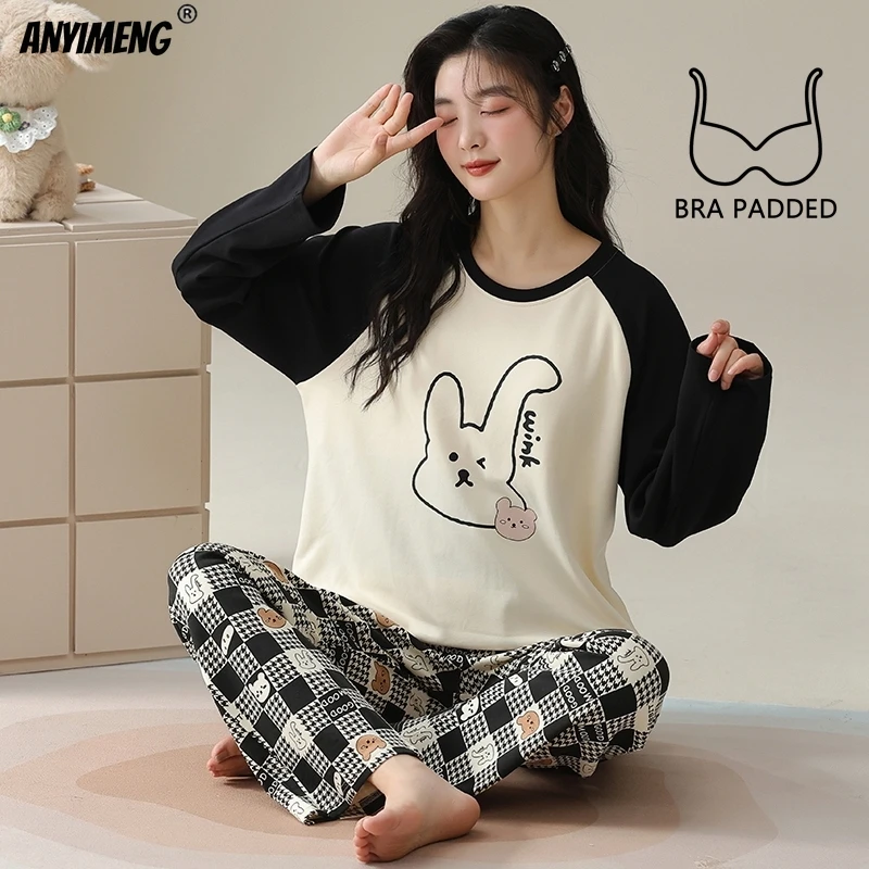 Милая пижама с принтом медведя новая осенне-зимняя женская подушечками для