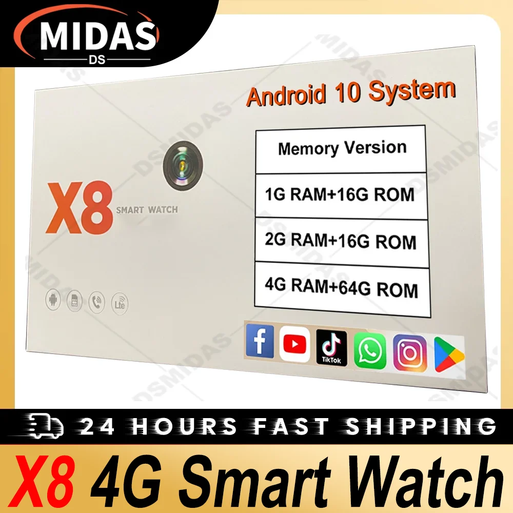 

X8 ultra Smart Watch 4G-LTE Wifi 4GB RAM 64GB ROM 2.02" Call GPS S8 Ultra Compass Sports Series 8 Women Sim Card Smartwatch Men