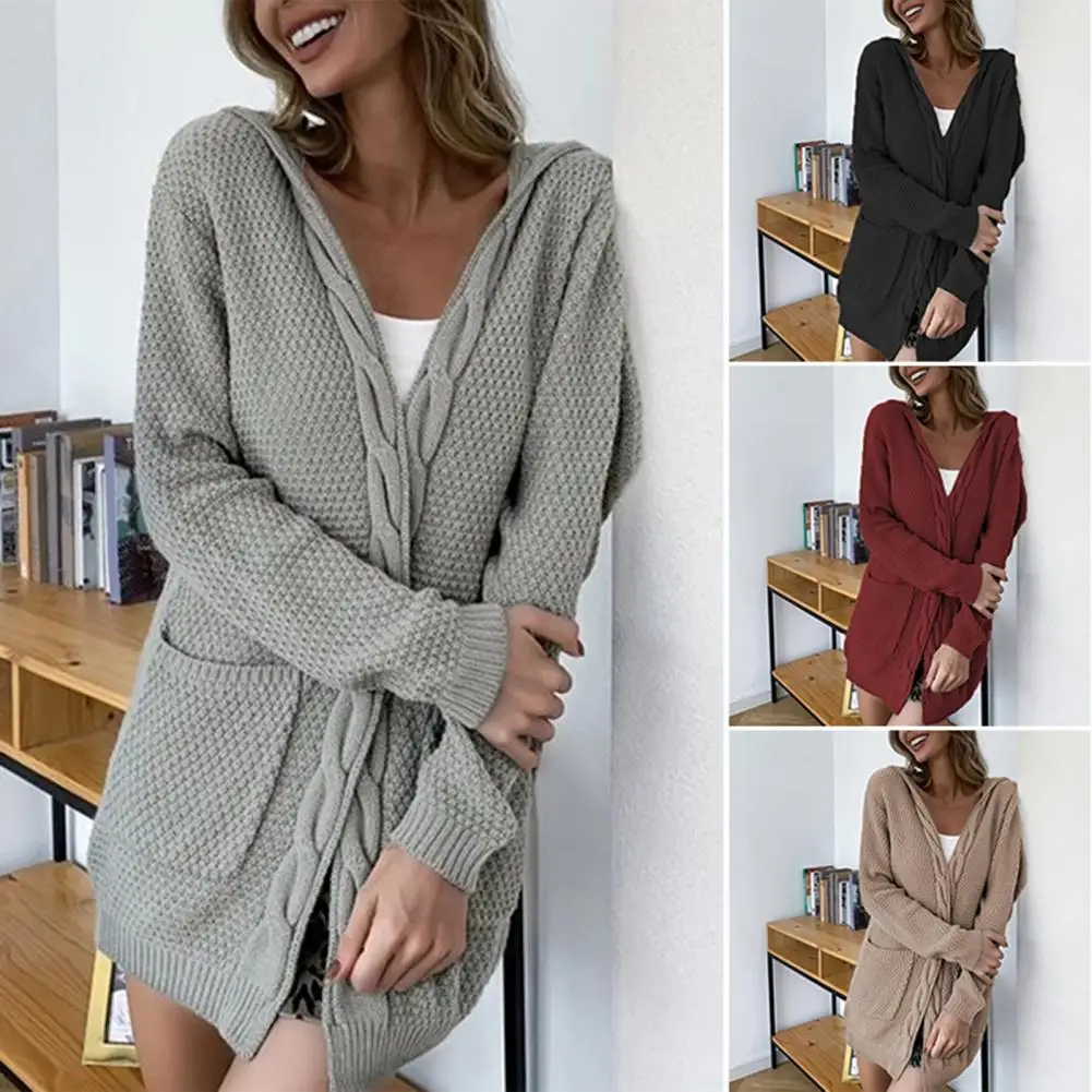 

Длинный вязаный кардиган с капюшоном, Осень-зима