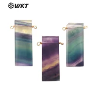 WT-P1805 Newest Natural rainbow long bar fluorite pendant women double loops gorgeous energy square stone pendant for necklace