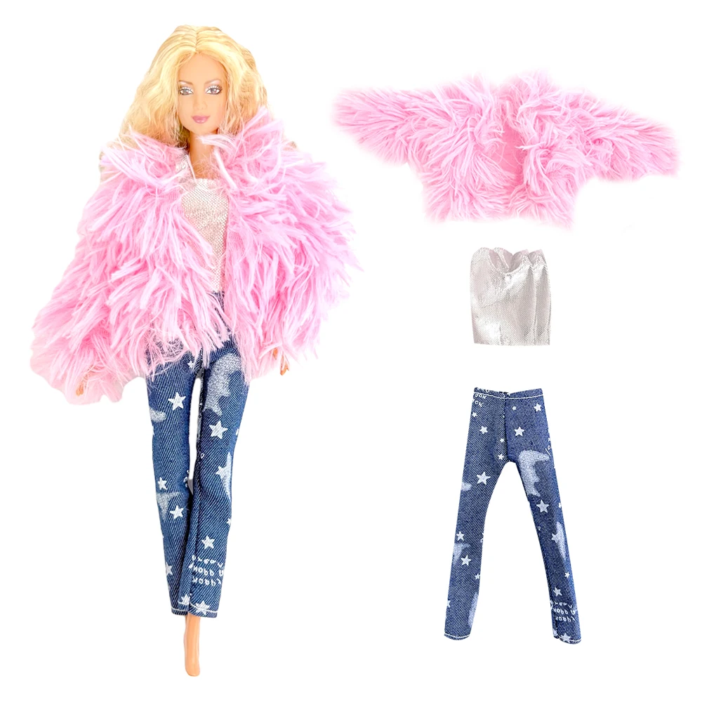 

1 комплект, плюшевое пальто NK для куклы, модный белый жилет, одежда, повседневные штаны для Барби, аксессуары для кукол, игрушка в подарок для девочки