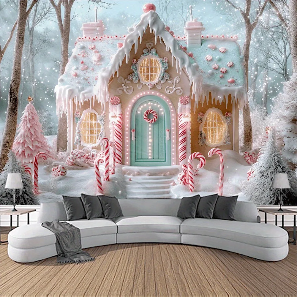 

Украшение рождественской вечеринки, фоновая ткань, рождественский гобелен с конфетами, подходит для фотографии дома, на открытом воздухе