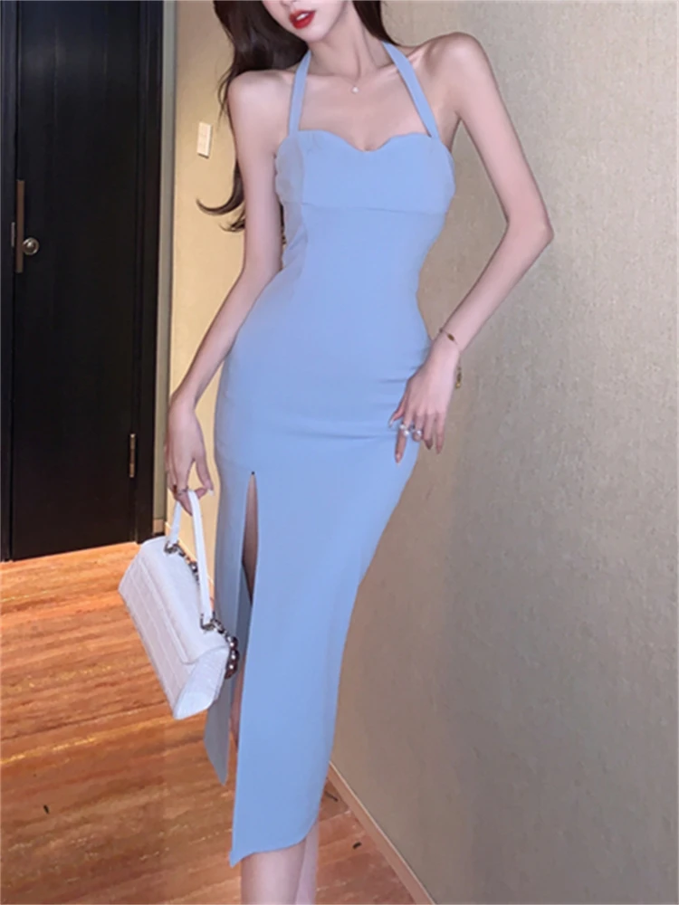

Women New Summer Halter Sexy Bodycon Midi Dress Ladies Elegant Party Slim One Piece Clothes Vestidos