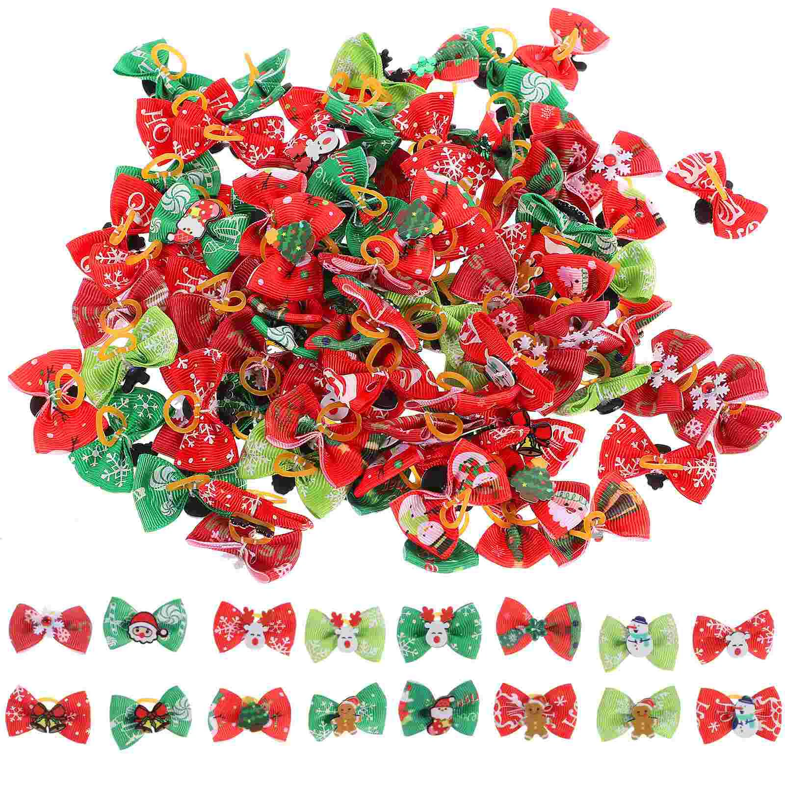 

Bows Christmas Adorable Beautiful Cloth Ring Grooming Bows Band Headwear Headdress Hair Tie for Puppy ( Mixed Style, 100pcs )