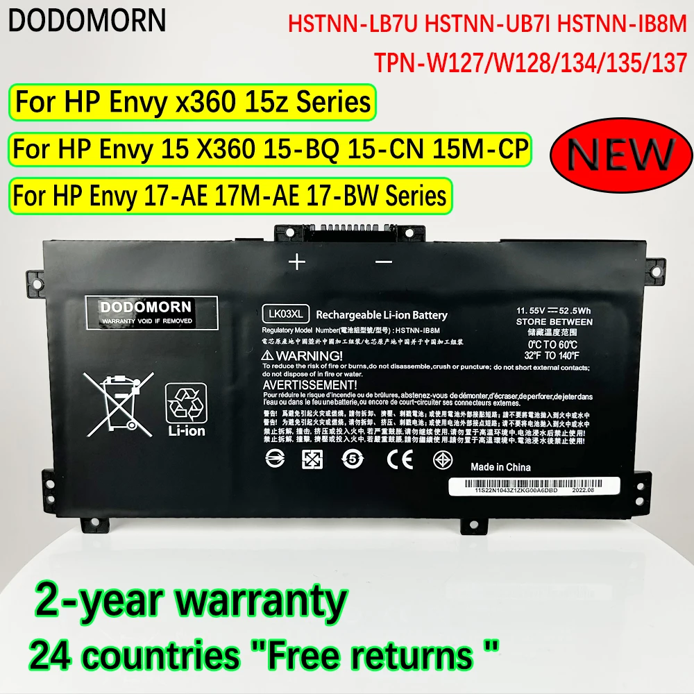

DODOMORN New LK03XL Laptop Battery For HP HSTNN-UB7I TPN-W127 W128 LK03055XL TPN-1129 916368-421 916368-541 HSTNN-LB7U In Stock