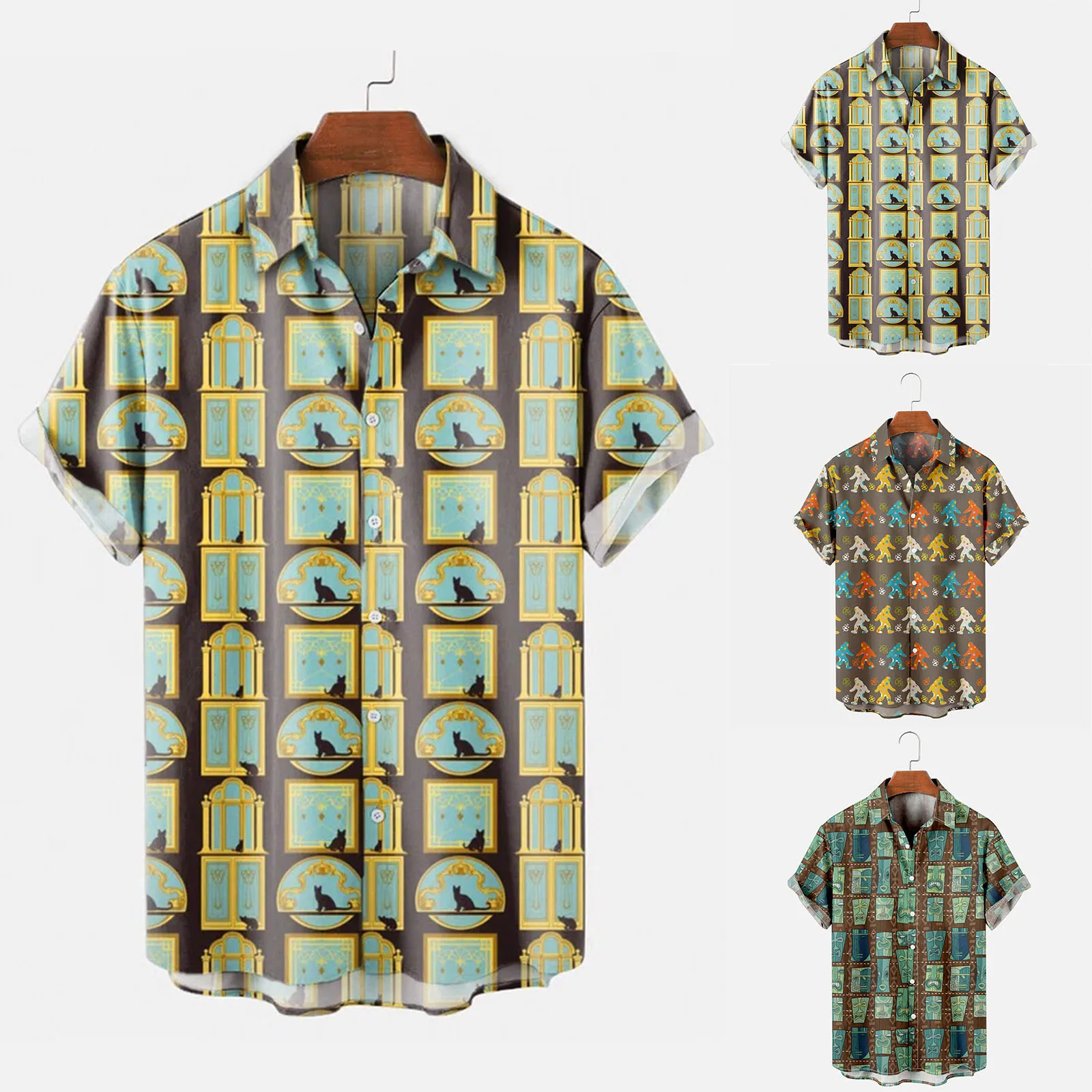 

Men Summer Fashion Top Shirt Leisure Digital Animal Printing Button Shirt Casual Short Sleeve Top Blouse Overshirt Elegant