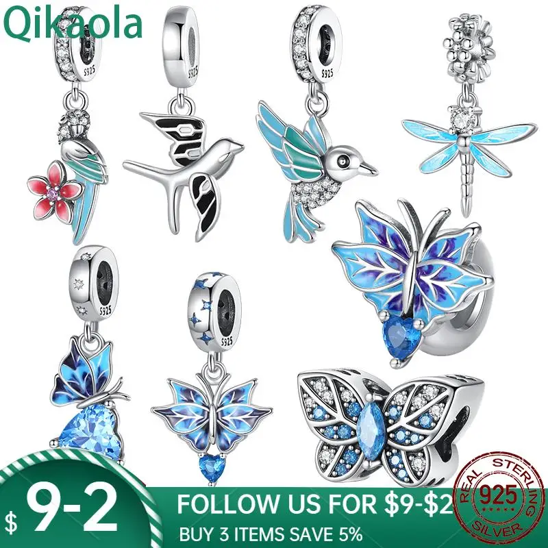 

New in 925 Sterling Silver Early Spring Blue Butterfly Charm Fit Pandora Bracelet DIY Jewelry For Women Hot Sale