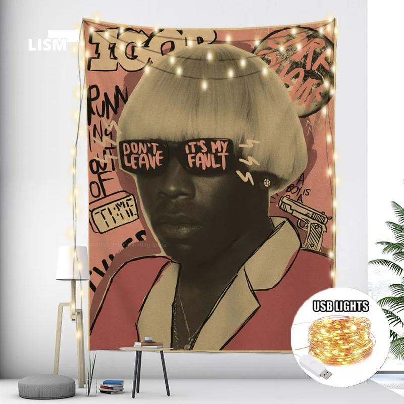

Rapper Tyler The Creator Flower Boy Tapestry Wolf Retro Tapestries Vintage Room Home Bar Cafe Decor Aesthetic Art Wall Hanging