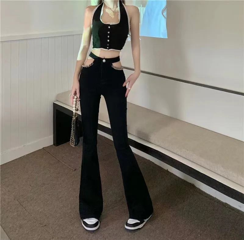 

High Waist Women's Jeans Y2k Streetwear Korean Fashion Black Straight Jean Pants Ladies Baggy Wide Leg Denim Trousers