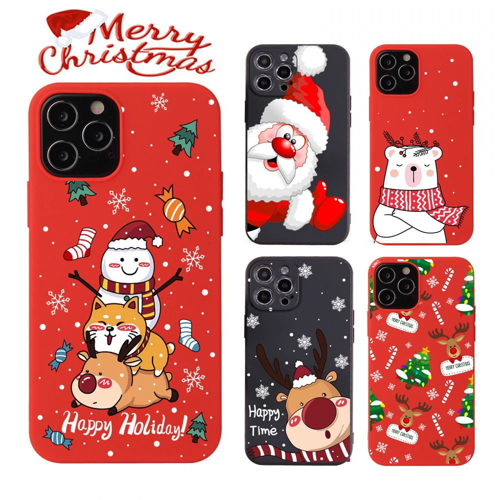 

Christmas New Year Gifts Elk Soft TPU Phone Case For Apple iPhone 13 XS XR 12 Cases For iPhone 11 Pro Max 7 8 Plus 6 SE20 Cover