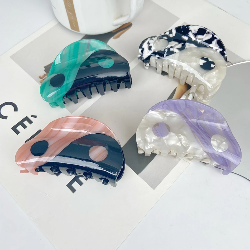 

Chinese Style Gossip Sweet Women's New 7.9cm Geometric Hair Clip Headwear Acetic Acid Two-Color Delicate Hair Clip