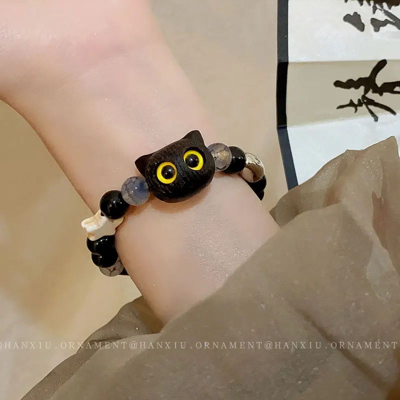

Cute Ceramic Cat Beads Elastic Bracelet for Girls Kawaii Beaded Ceramics Cat Pendant Charm Bracelets Jewelry Women Girls