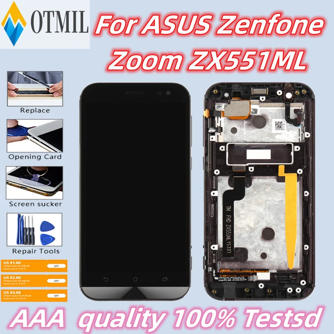 ЖК-дисплей 5,5 'для ASUS Zenfone Zoom ZX551ML, сенсорный экран с дигитайзером и рамкой для ASUS ZX551ML, замена дисплея ЖК-дисплей 5,5 'для ASUS Zenfone Zoom ZX551ML, сенсорный экран с дигитайзером и рамкой для ASUS ZX551ML, замена дисплея