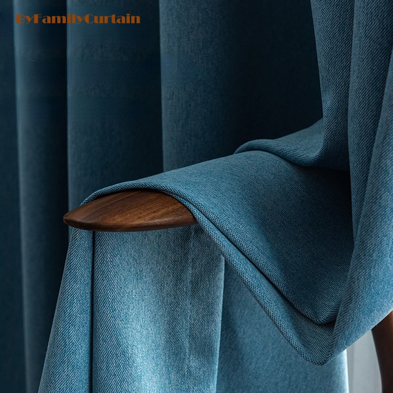 

2022 New Curtains Double Sided Linen Full Blackout Curtains Hotel Dark Gray Blue Solid Color Curtains Living Room Bedroom Cinema