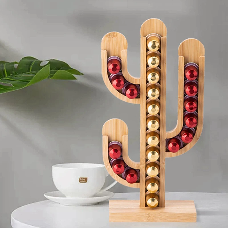 

Подставка для кофейной посуды в форме кактуса, декоративный съемный органайзер для кофейной балки, деревянная подставка для кофе, прост в использовании
