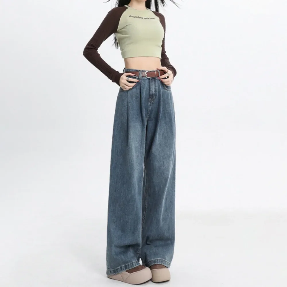 Женские прямые джинсы в Корейском стиле женские джинсовые брюки с высокой талией