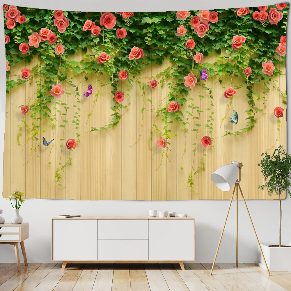 Настенный гобелен с растениями и цветами на камнях недорогой большой настенный