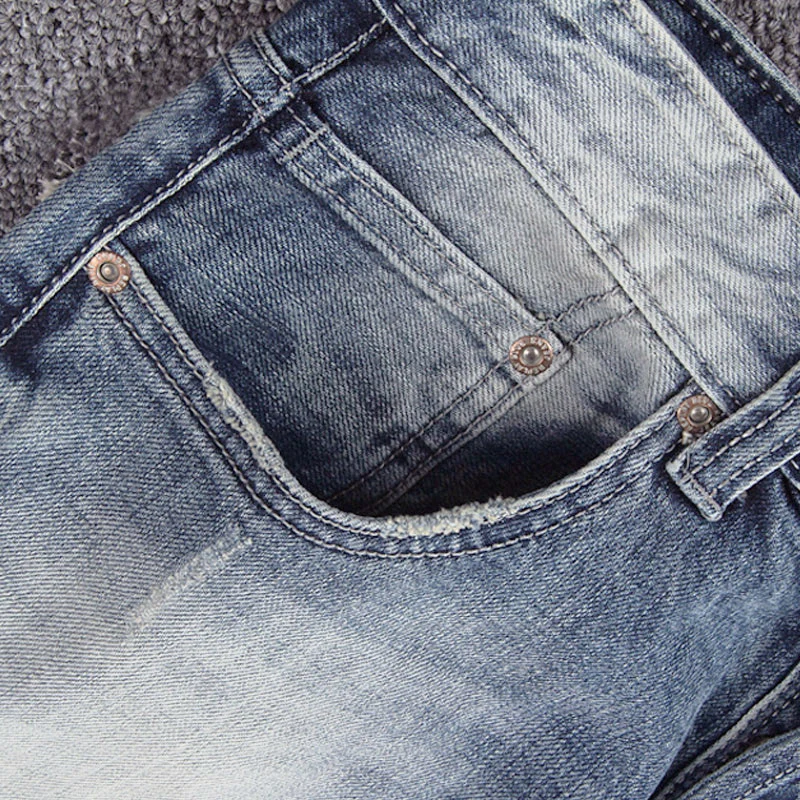 Newly Designer Fashion Men Jeans High Quality Retro Light Blue Elastic Slim Ripped Jeans Men Vintage Trousers Denim Pants Hombre