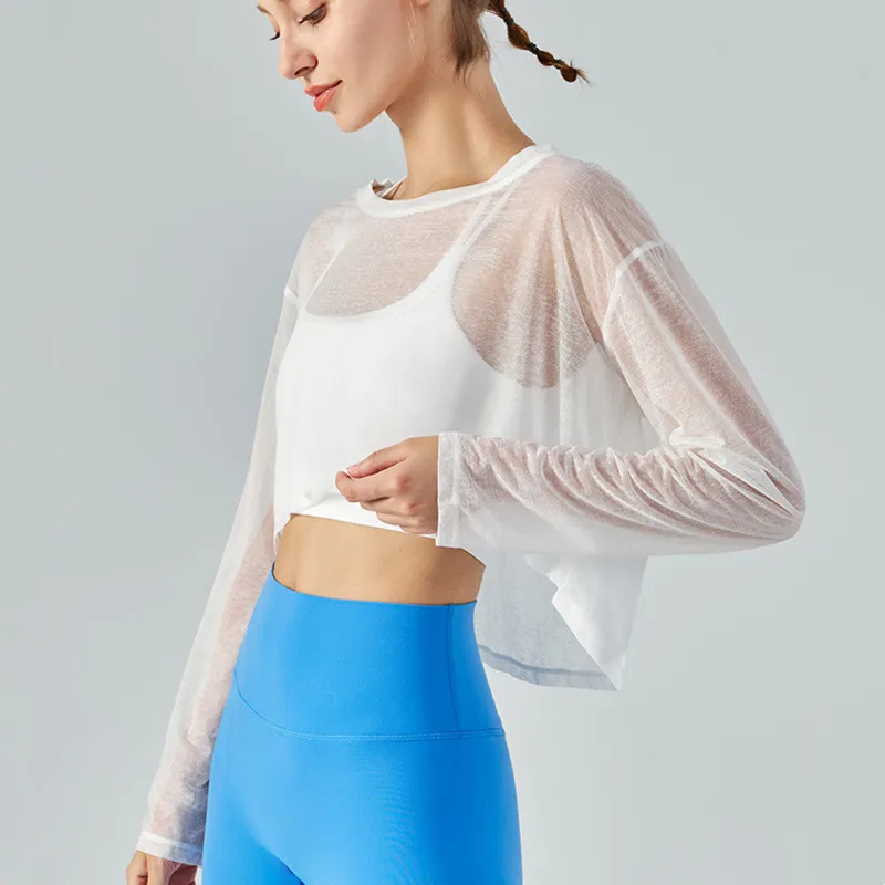 

YUSHUHUA Sport T Shirt Black Polyester Yoga Shirts Blouse Thin Long Sleeve Women Gym Workout Tops Loose Breathable Fitness Shirt