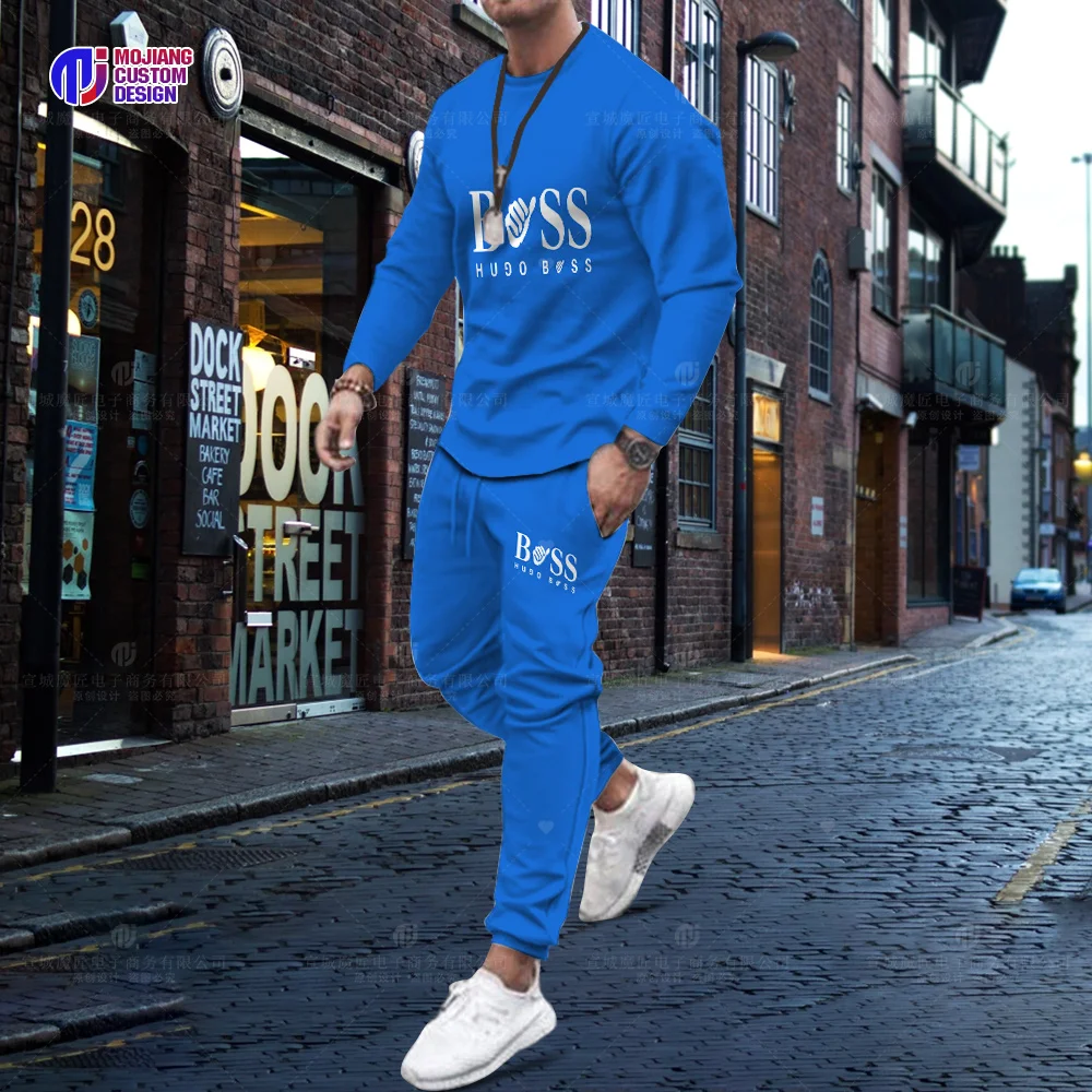 Men's Long Sleeve T-Shirt Loose O Neck Fashion Top Set 3D Printing Brand Series Youth Casual Harajuku Loose Top Trousers