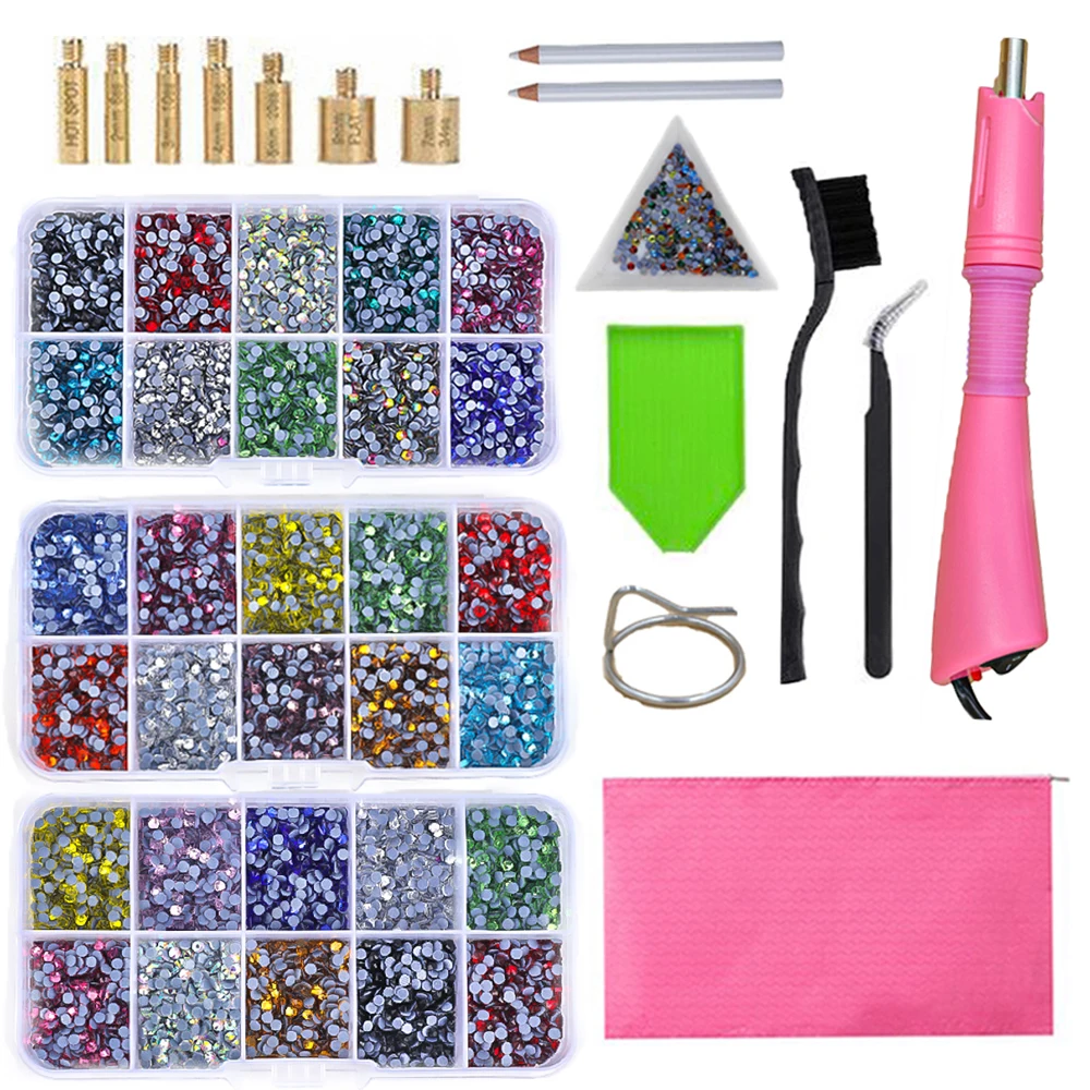 

Hot Sale New Set Hot Fix Rhinestones EU or US PLUG Hotfix Applicator&7 Tips Crystal Glass Rhinestone Iron-on Wand Strass