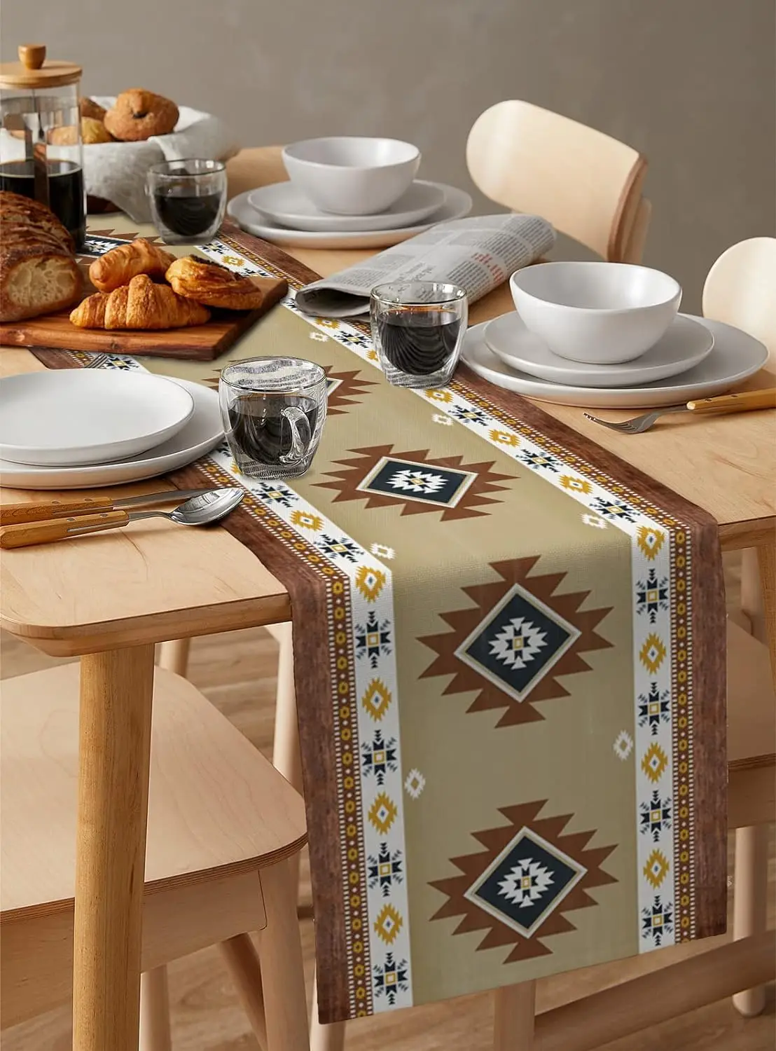 Западная бежевая желтая льняная дорожка для стола современное абстрактное